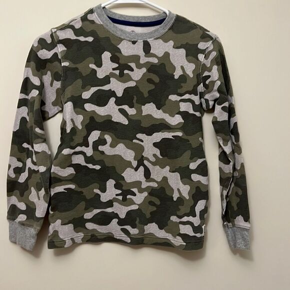 Lands End boys size 10/12 cotton green camouflage long sleeved shirt. - Picture 1 of 4